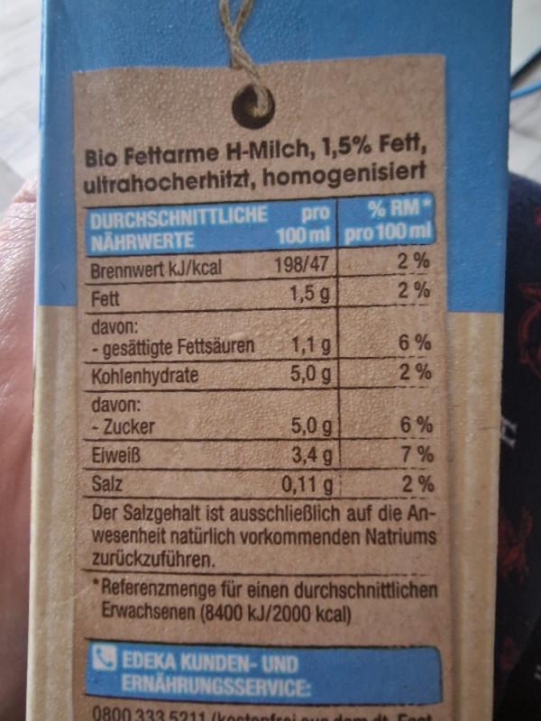 Edeka Bio Fettarme H-Milch, ultrahocherhitzt,  homogenisiert 1,5 | Hochgeladen von: jessicaterrorzic742