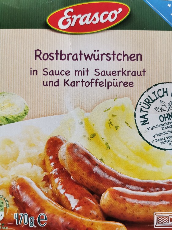 Rostbratwürstchen, in Sauce mit Sauerkraut und Kartoffelpüree vo | Hochgeladen von: Staubkorn81