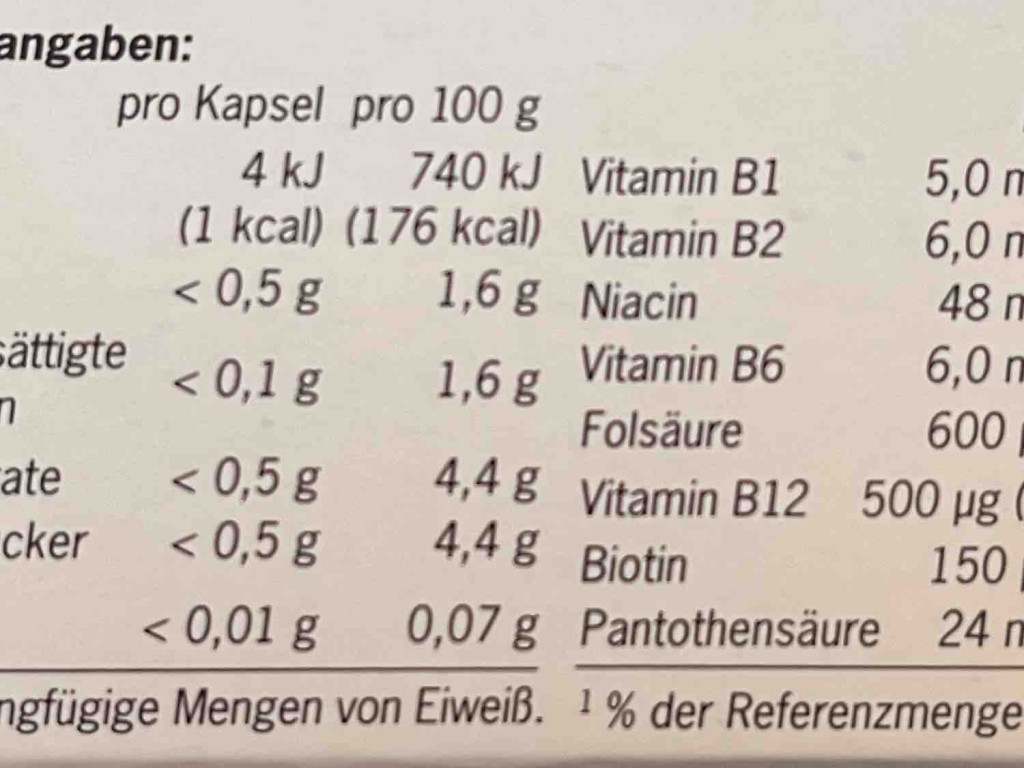 B-Vitamine komplett Forte, Angaben für 1 Kapsel von JanaSk | Hochgeladen von: JanaSk