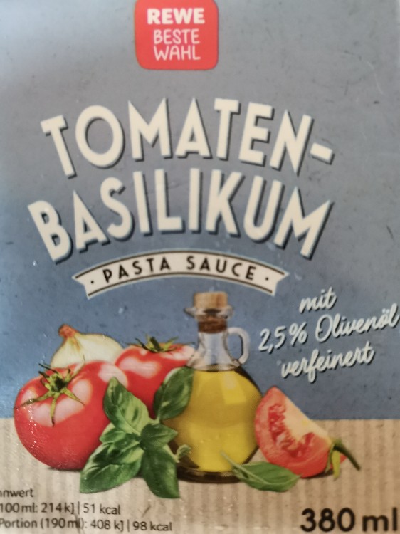 Rewe Beste Wahl Tomaten Basilikum Pasta Sauce, Mit 2,5% Olivenöl | Hochgeladen von: Svend