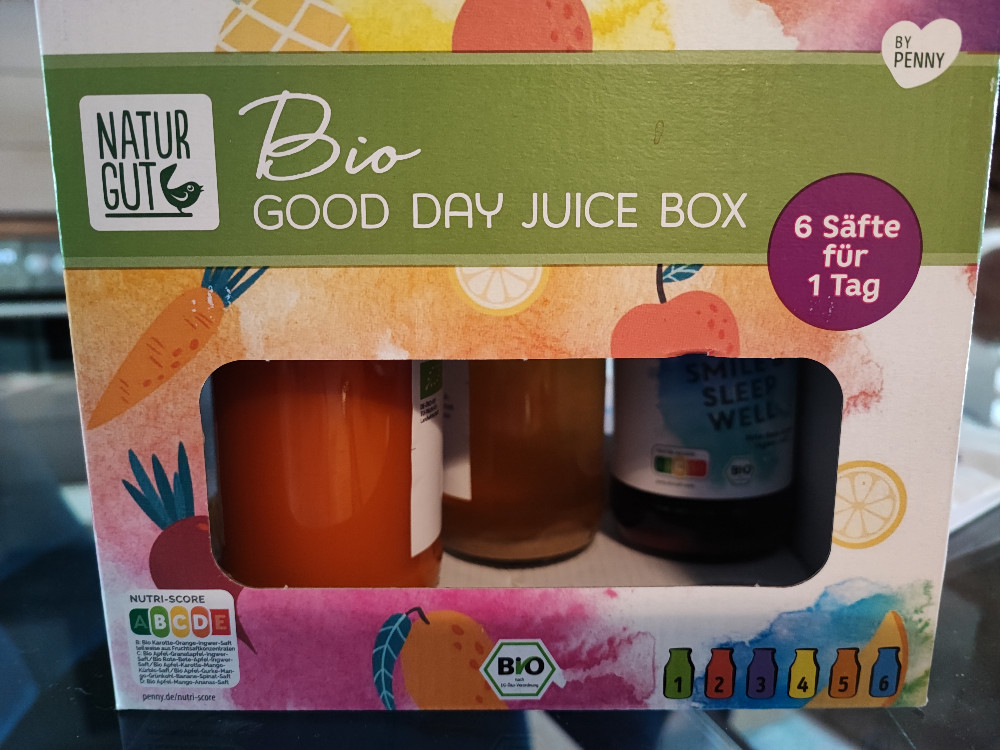 Bio good day Juice Box, Apfel-Gurke-Mango-Grünkohl-Banane-Spinat | Hochgeladen von: amaley