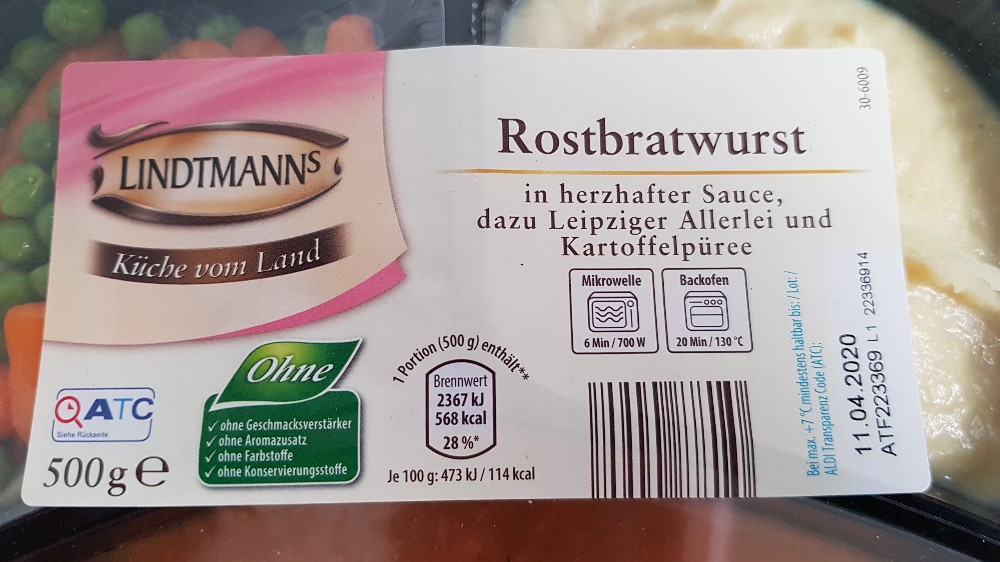 Rostbratwurst in herzhafter Sauce,, mit Leipziger Allerlei und K | Hochgeladen von: walker59