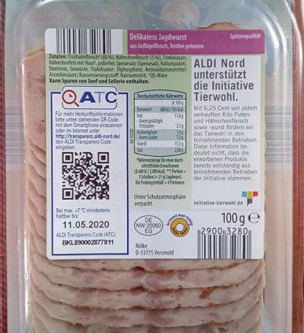 Jagdwurst aus Geflügelfleisch, gebraten (Güldenhof, Aldi) | Hochgeladen von: kolibri6611