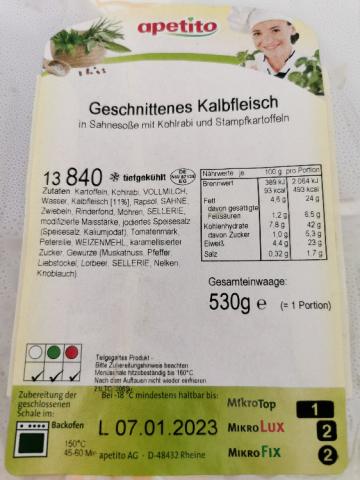 Geschnittenes Kalbfleisch, in Sahnesoße mit Kohlrabi und Stampft | Hochgeladen von: Roecky