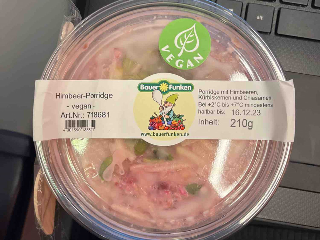 Himbeer-Porridge vegan 210g, mit Himbeeren, Kürbiskernen und Chi | Hochgeladen von: B089