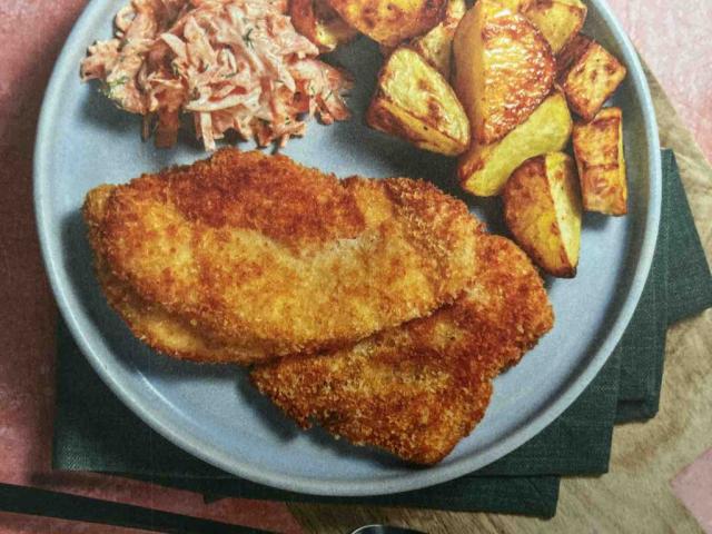 Hähnchenschnitzel mit Currydip, Karottensalat und Kartoffelecken | Hochgeladen von: N1k808