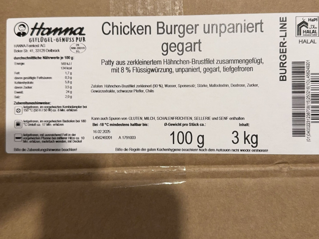 Chicken Burger unpaniert Gegart, 8%Flüssigwürzung von Korja | Hochgeladen von: Korja