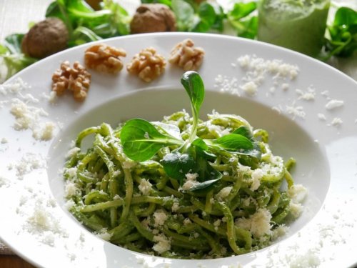 Feldsalat-Pesto mit Spaghetti | Hochgeladen von: kochschwabe