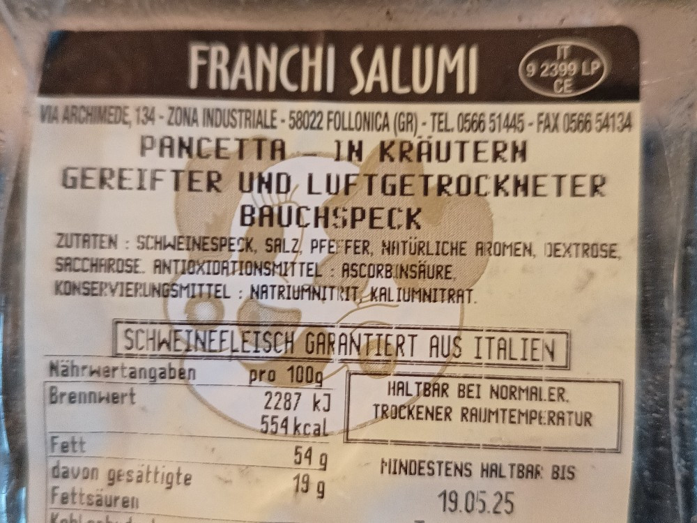 Pancetta, Bauchspeck, in Kräutern gereift & luftgetrocknet von f | Hochgeladen von: franco.aita@gmx.de Pancetta, Bauchspeck, in Kräutern gereift & luftgetrocknet von f | Hochgeladen von: franco.aita@gmx.de