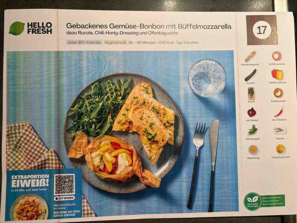 Gebackenes Gemüse-Bonbon mit büffelmozzarella, dazu Rucola, Chil | Hochgeladen von: BiancaSeidl