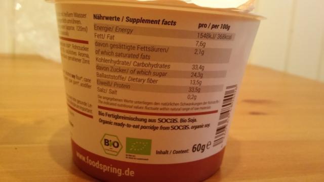 Foodspring Porridge, Apfel-Zimt, Nährstoffe | Hochgeladen von: fno793