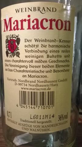 Mariacron, Weinbrand mild 36%-vol. | Hochgeladen von: gerhoff