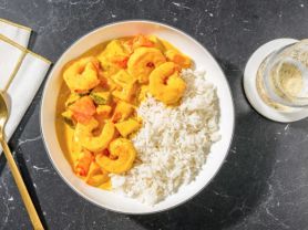 Rotes Thai Curry mit Shrimps, Gemüse und fluffigem Reis | Hochgeladen von: enelel