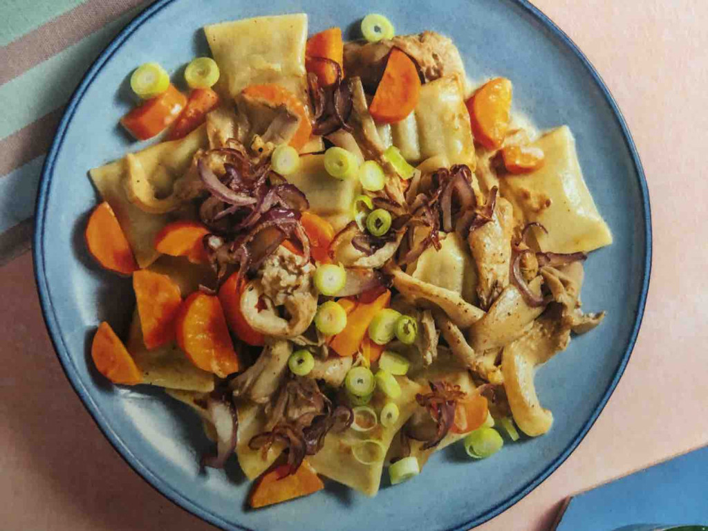 HelloFresh, Gemüse-Maultaschen-Pfanne, mit Austernpilzen und ...