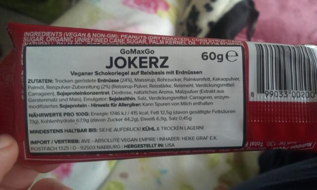 Jokerz Veganer Riegel, Schoko auf Reis Basis mit Erdnüssen  | Hochgeladen von: petit ange
