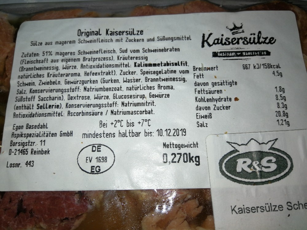 Original Kaisersülze, Sülze aus magerem Schweinefleisch mit Zuck | Hochgeladen von: slhh1977