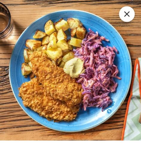 Hello Fresh Hähnchenschnitzel mit Currydip und Kartoffelecken vo | Hochgeladen von: maxth