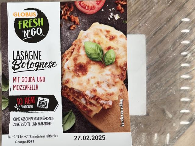 Globus Fresh‘N‘Go Lasagne Bolognese, Mit Gouda und Mozarella von | Hochgeladen von: FloGym