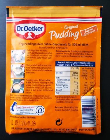 Original Pudding, Sahne Geschmack | Hochgeladen von: Fledermäuschen
