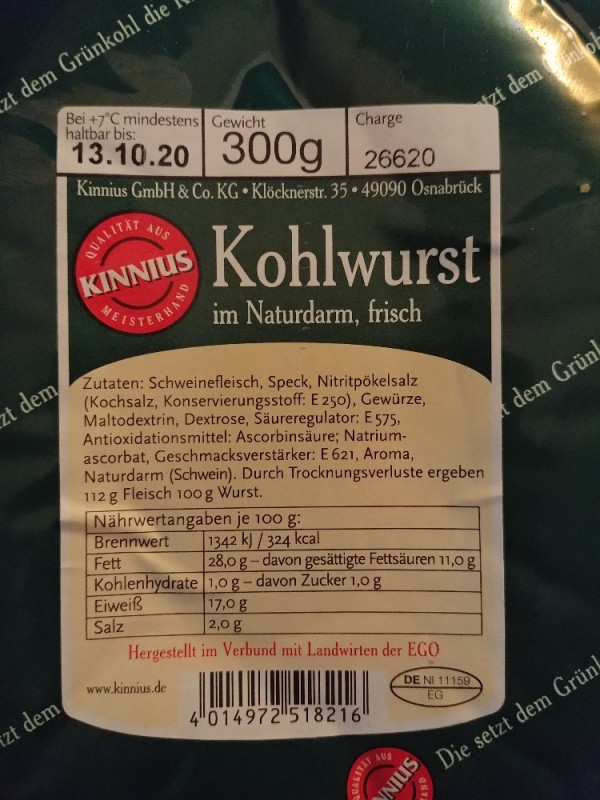 Kohlwurst, Im Naturdarm, frisch von hddv | Hochgeladen von: hddv