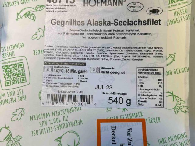 Gegrilltes  Alasaka-Seelachsfilet, Milch 1,5% Weizenmehl von dew | Hochgeladen von: dewit92660