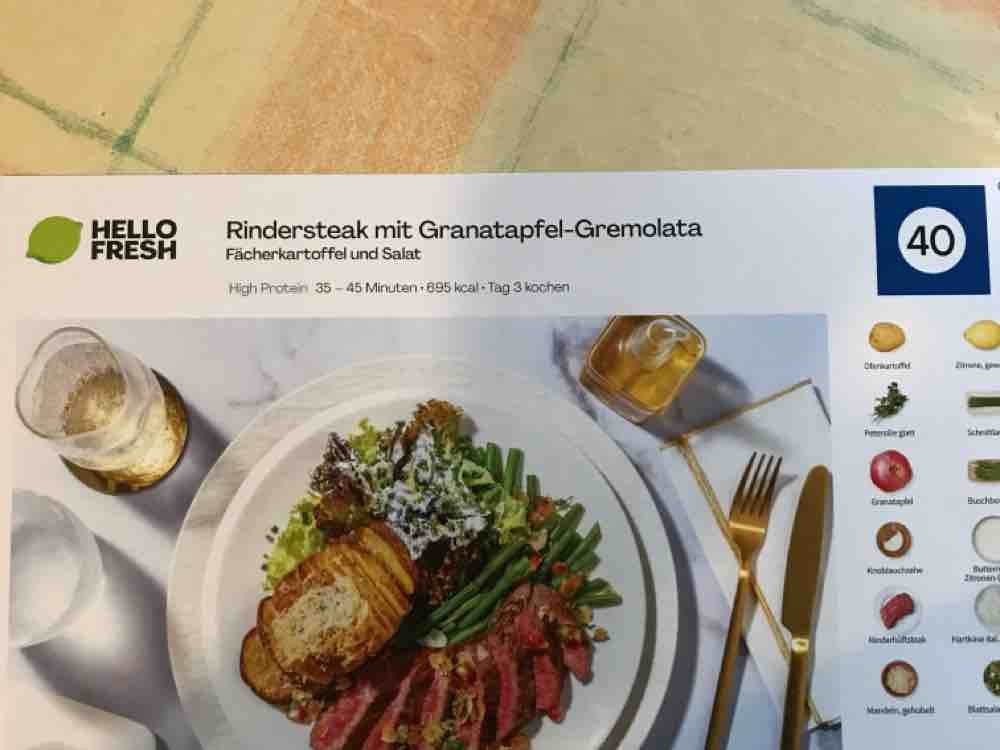 Rindersteak mit Granatapfel-Gremolata, Fächerkartoffel und Salat | Hochgeladen von: Elocin2015