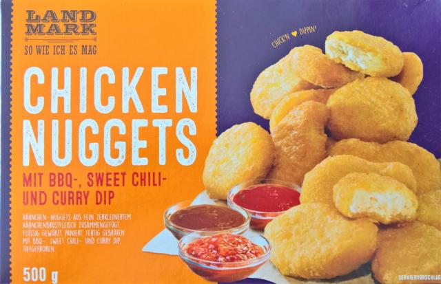 Chicken Nuggets, Mit BBQ-, Sweet Chili- und Curry Dip | Hochgeladen von: wertzui