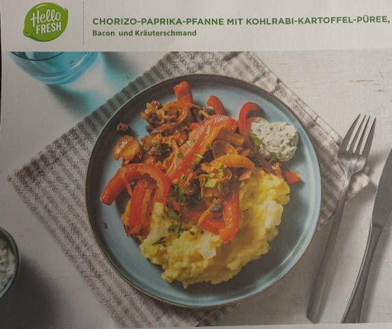 Chorizo-Paprika-Pfanne mit Kohlrabi-Kartoffel-Püree, Bacon und K | Hochgeladen von: cpapeweb.de