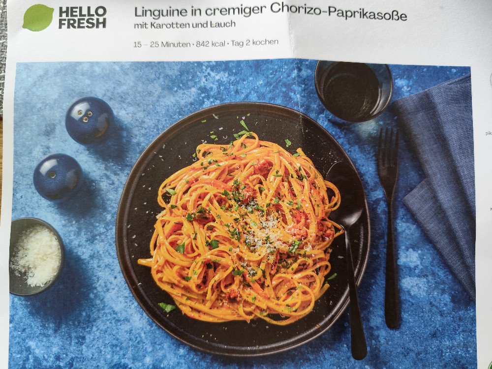 Linguine in cremiger Chorizio-Paprikasoße mit Karotten und Lauch | Hochgeladen von: aquamarin2298
