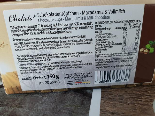 Choketo Schokoladentöpfchen, Macadamia / Vollmilch von Skypie85 | Hochgeladen von: Skypie85