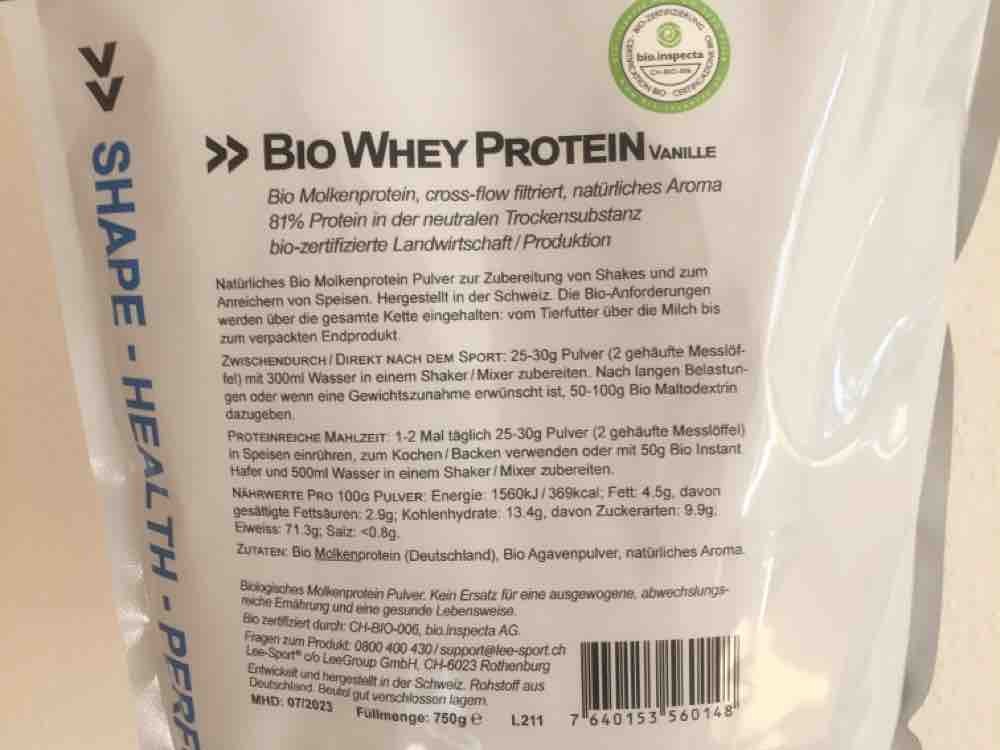 Lee Sport Bio Whey Protein Vanille Kalorien Neue Produkte Fddb