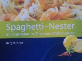 Spaghetti Nester, Mit Garnelen in Zitronen- Pfeffeesauce | Hochgeladen von: sheela1965
