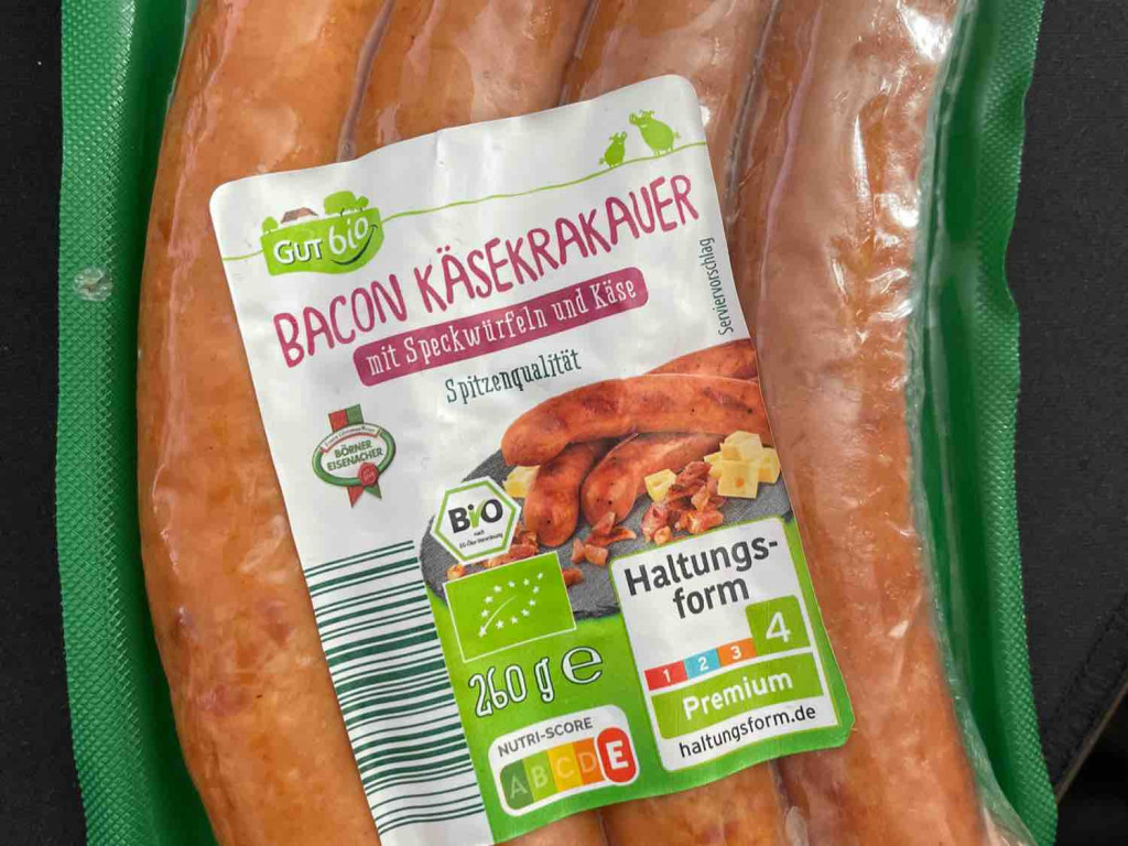 Bio-Bacon Käsekrakauer, mit Speckwürfeln und Käse von Mowler | Hochgeladen von: Mowler