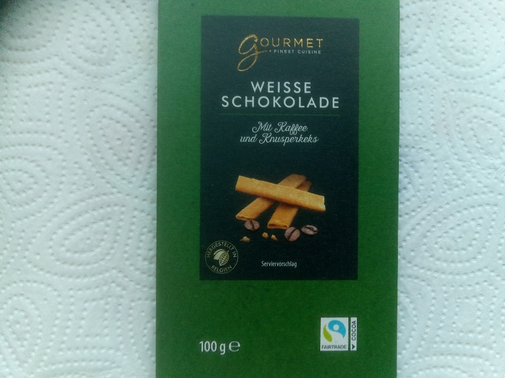Aldi Sud Gourmet Weisse Schokolade Mit Kaffee Und Knusperkeks Kalorien Schokolade Fddb