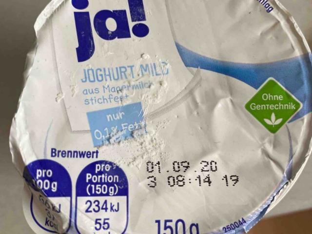 ja Joghurt mild,0,1% fett aus Magermilch (strichfest), 0,1% fett | Hochgeladen von: duschafstdas