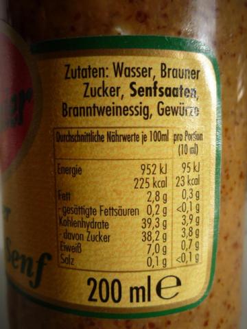 Bayerischer Weißwurst-Senf, Nährwerttabelle | Hochgeladen von: pedro42