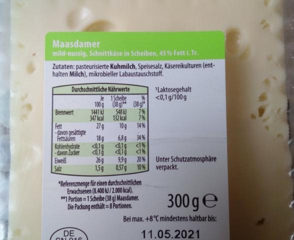 Deutscher Maasdamer Käse-Scheiben 45%, Hofburger | Hochgeladen von: kolibri6611