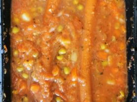 Tomaten-Gemüse-Eintopf mit zwei Bockwürstchen, Eintopf | Hochgeladen von: mikelk48477