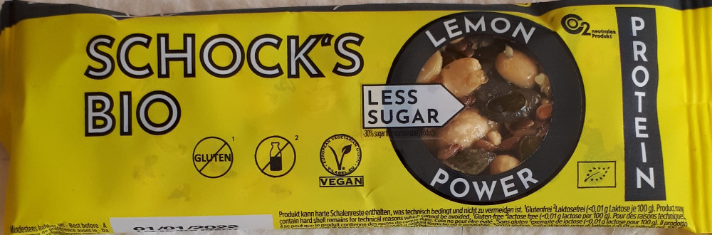 Schocks Lemon Power Riegel, vegan, Erdnüsse, Kürbiskerne, Zitro | Hochgeladen von: Enomis62