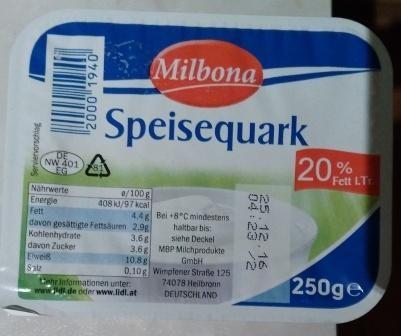Speisequark 20 % von Milbona | Hochgeladen von: spartopf844