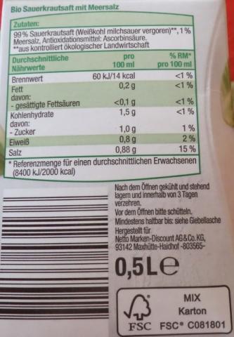 Sauerkraut Saft BioBio | Hochgeladen von: Maik3005