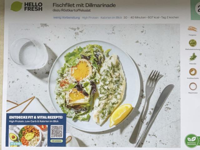 Hello Fresh Fischfilet mit Dillmarinade dazu Röstkartoffelsalat  | Hochgeladen von: motzbolle