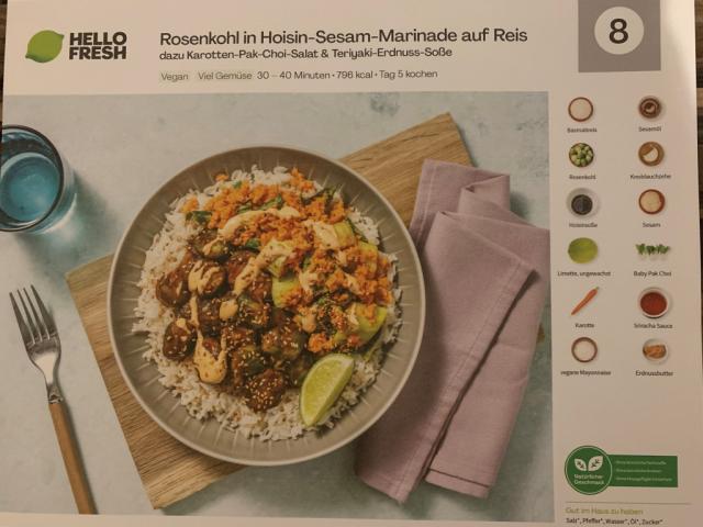 Rosenkohl in Hoisin-Sesam-Marinade auf Reis, Karotten-Pak-Choi,  | Hochgeladen von: Old Bone