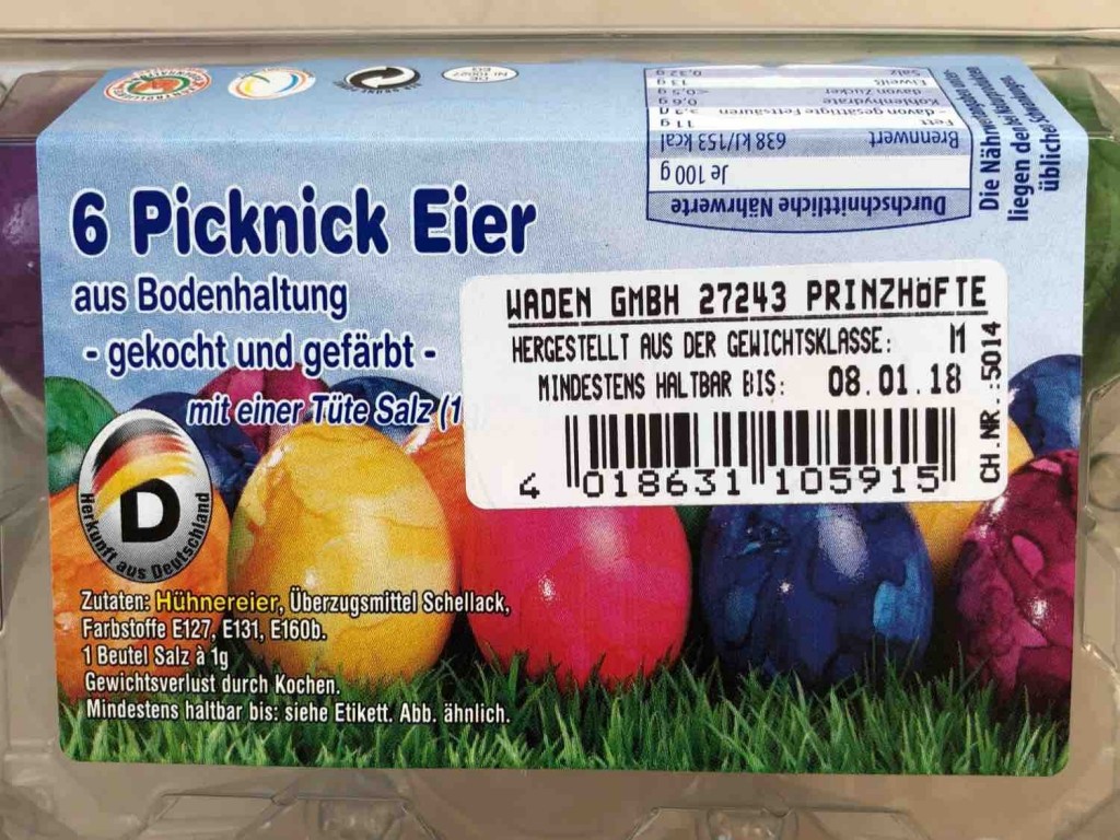 Diverse, 6 Picknick Eier, gekocht und gefärbt Kalorien - Neue Produkte ...