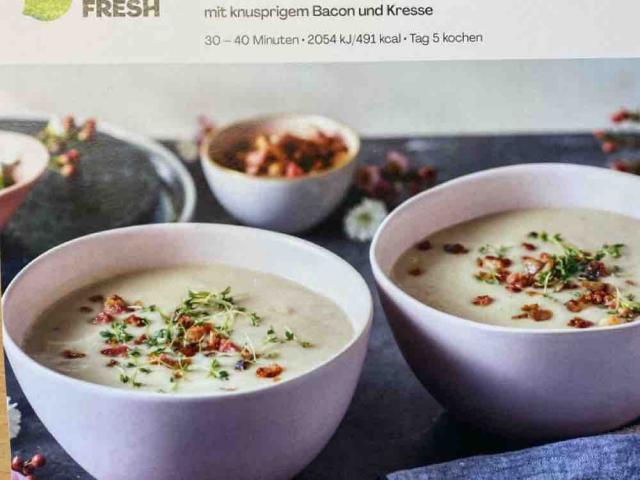 Pastinaken-Maronen-Suppe mit frischen Kräutern und knusprigem Ba | Hochgeladen von: yvonneflock426