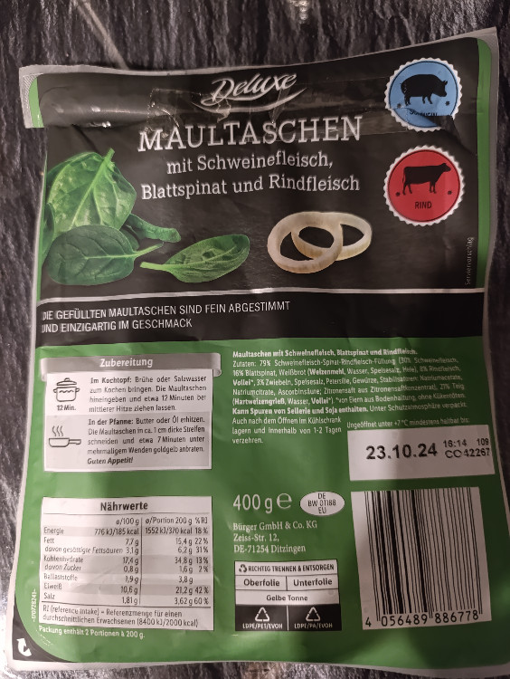 Maultaschen, mit Schweinefleisch, Blattspinat und Rindfleisch vo | Hochgeladen von: tohly399