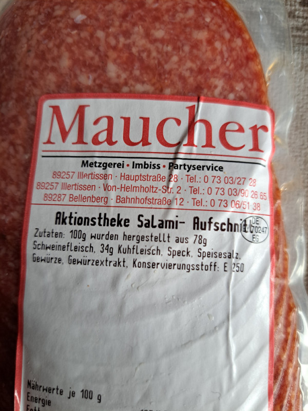 Salami Aufschnitt, hergestellten  sid 78g Schwein und 34g Kuh ,S | Hochgeladen von: Sachsenbube
