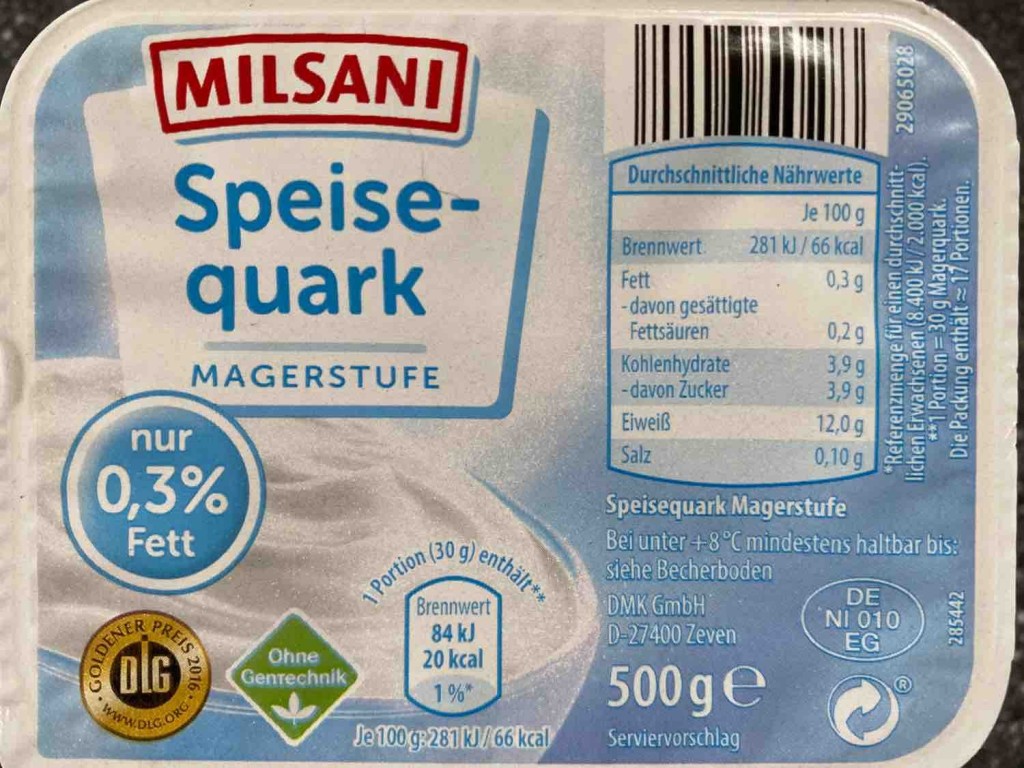 Milsani Speisequark Magerstufe 0 3 Fett Kalorien Quark Fddb