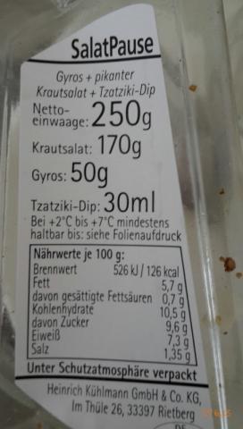 Salatpause, Gyros + pikanter Krautsalat + Tzatziki Dip | Hochgeladen von: Enomis62