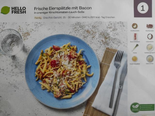 Hello Fresh Frische Eierspätzle mit Bacon, mit cremiger Kirschto | Hochgeladen von: s_krucki